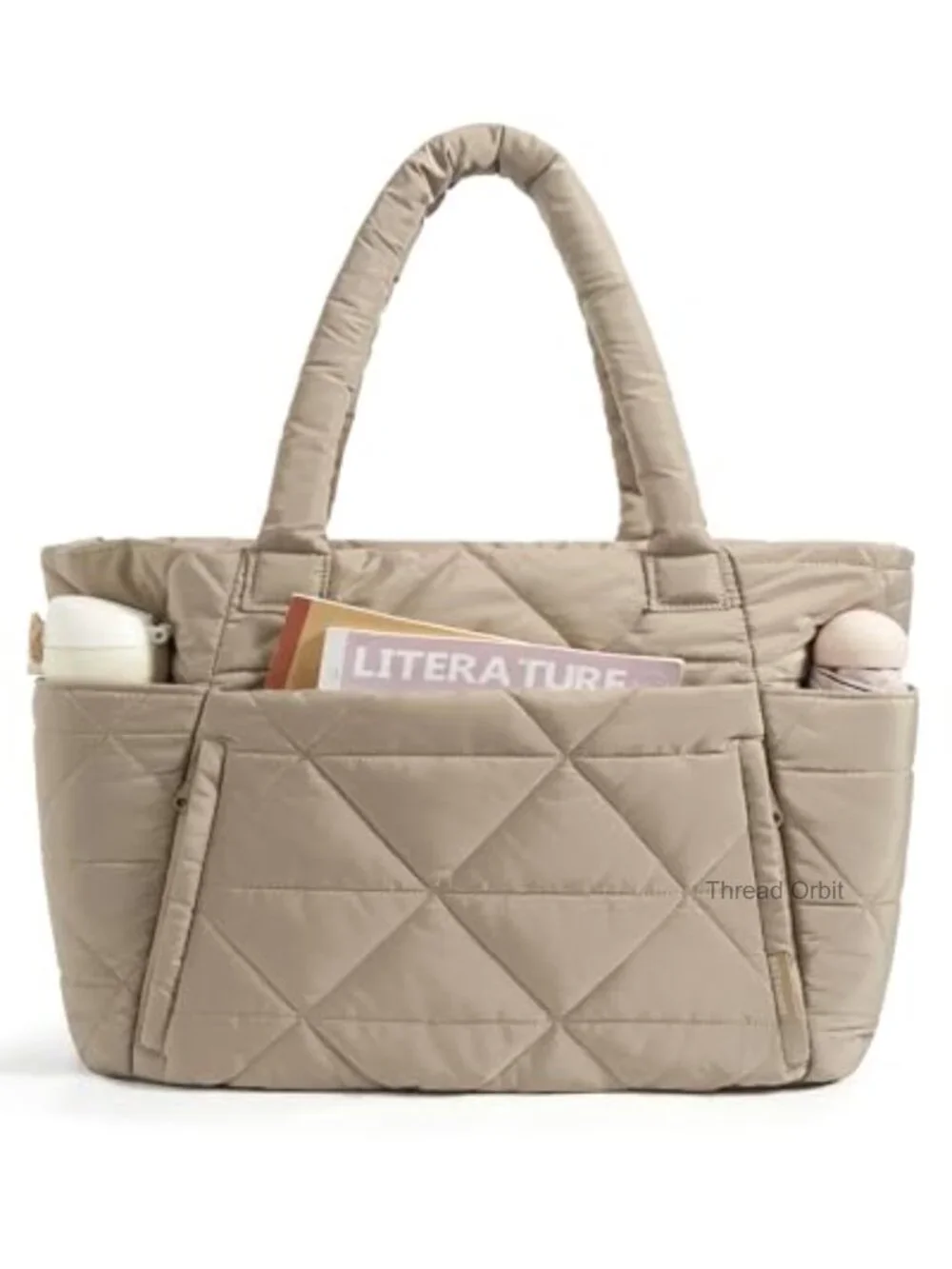 Tote Bag with Zipper, Large Quilted Shoulder Bag with Compartments